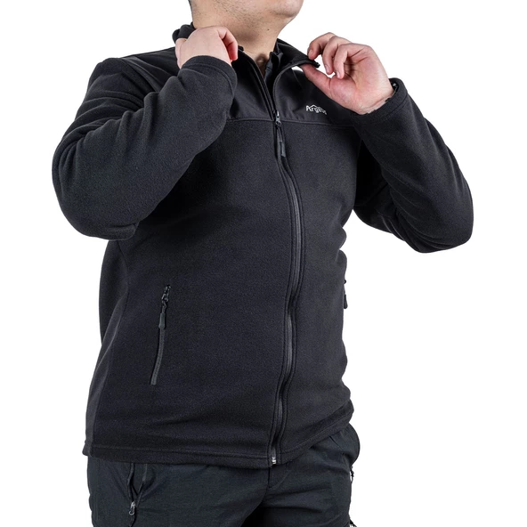 Outdoor Polar Ceket Siyah - Sıcak Tutan Polar - Softshell Omuz - Fermuarlı Cep - Resim 4