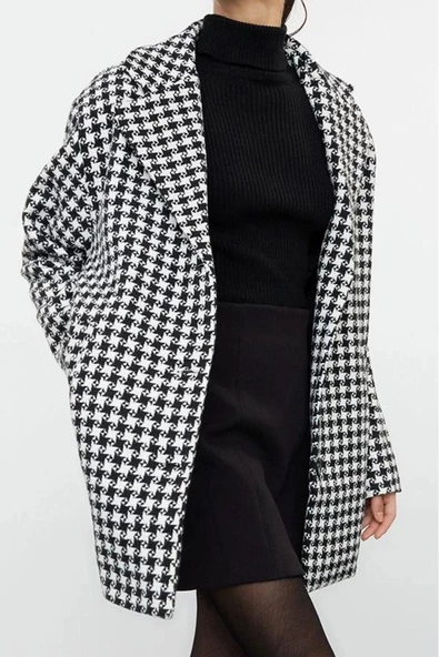 Kadın Moda Şık Bol Gömlek Yaka Standart Kazayağı Astarlı Oversize Yünlü Geniş Kesim Kazayağı Kaban - 2