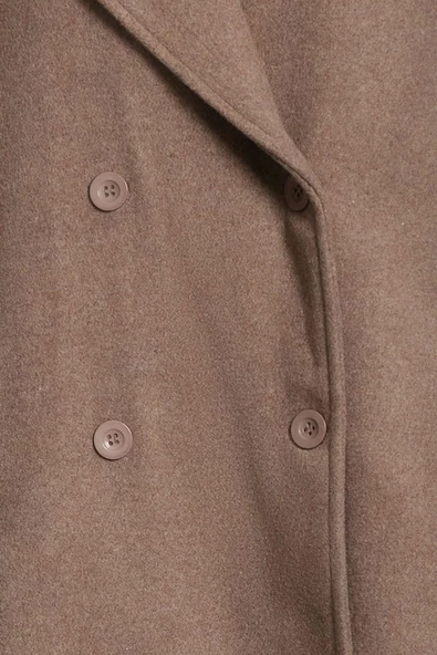 Kadın Moda Şık Bol Ceket Yaka Uzun Düz Astarlı Oversize Yünlü Geniş Kesim Şallı Uzun Kaban - 3