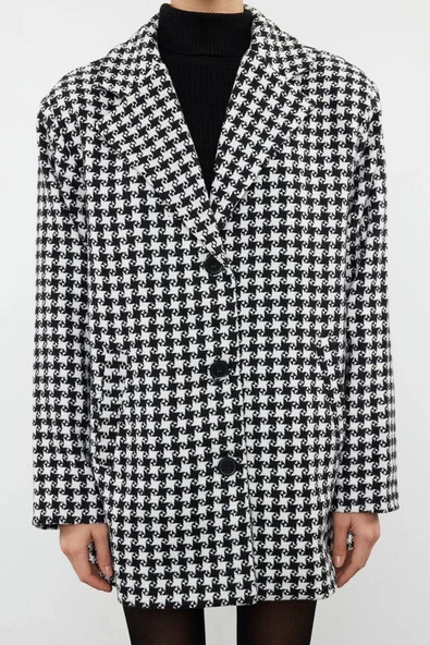 Kadın Moda Şık Bol Gömlek Yaka Standart Kazayağı Astarlı Oversize Yünlü Geniş Kesim Kazayağı Kaban - 4