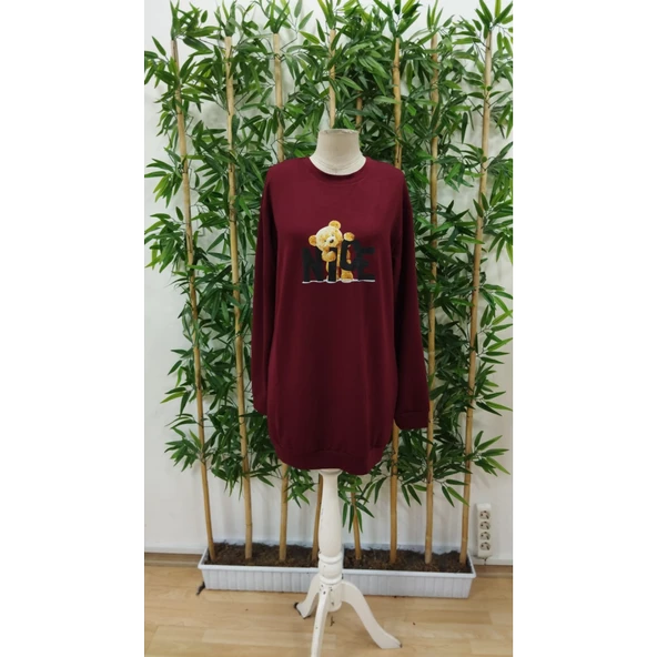 Lucky Life Kadın Uzun Kollu Bisiklet Yaka Ayı Desenli Viskon Iki Iplik Elbise - 4