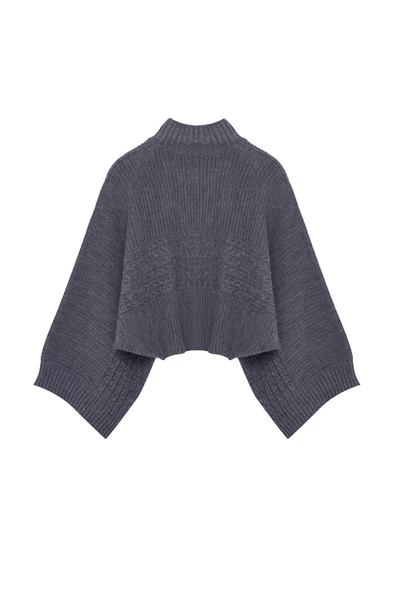Kadın Moda Şık Dik Yaka Standart Kol Regular Crop Basic Saç Örgü Triko Kazak