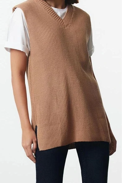 Kadın Moda Şık V Yaka Standart Kol Regular Basic Triko Süveter - 2