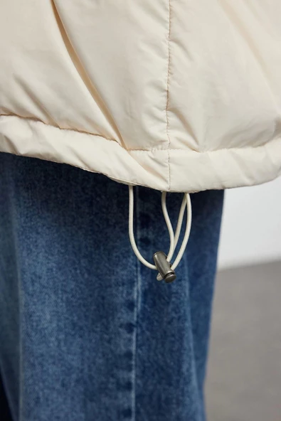 Kadın Moda Oversize Kapüşonlu Yaka Standart Düz Astarlı Kapüşonlu Kaz Tüylü Su İticili Şişme Mont - 3
