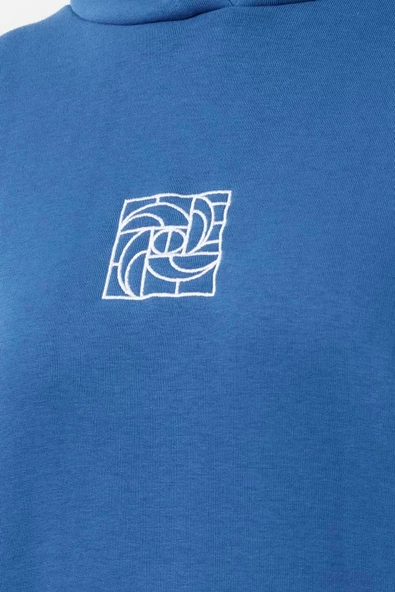 Kadın Moda Şık Bol Kapüşonlu Düşük Kol Uzun Geniş Kalıp Nakışlı Kalın İçi Polarlı Örme Sweatshirt - 4