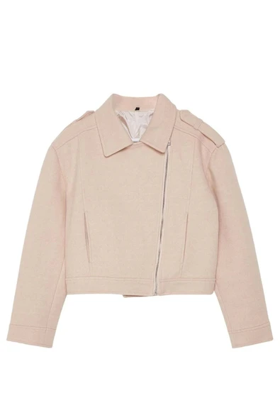Kadın Moda Şık Regular Ceket Yaka Standart Düz Astarlı Örme Kaşe Crop Biker İnce Ceket Mont