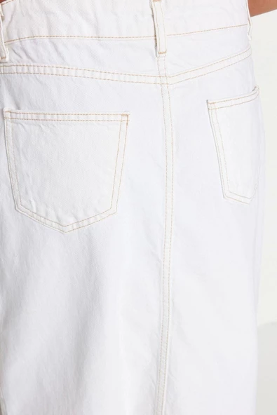 Kadın Moda Stil Maxi Astarsız Denim Yırtmaçlı Maxi Denim Etek - 6