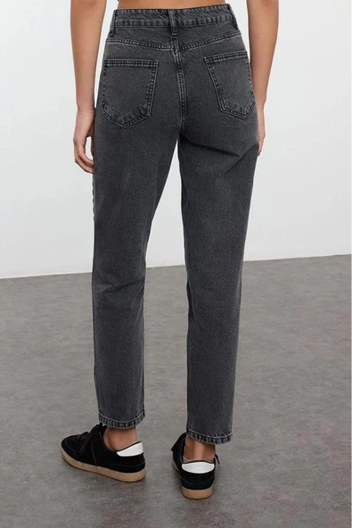 Kadın Moda Şık Kot Pantolon Geniş Paça Uzun Boy Denim Yüksek Bel Mom Jeans - 5