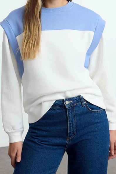 Kadın Moda Regular Bisiklet Yaka Düşük Kol Regular Kalın İçi Polarlı Normal Kalıp Örme Sweatshirt - 2