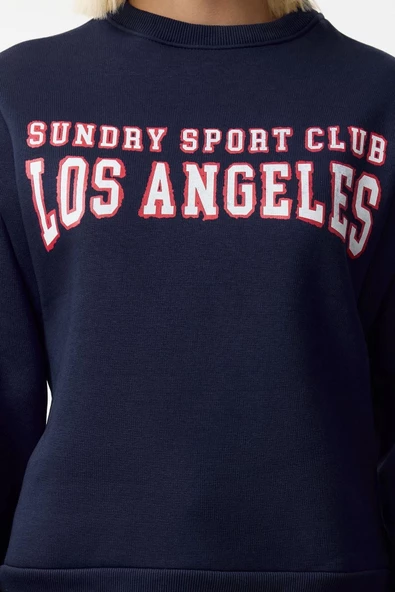 Kadın Bisiklet Yaka Düşük Kol Slogan Baskılı Geniş Kalıp Kalın İçi Polarlı Örme Sweatshirt - 4