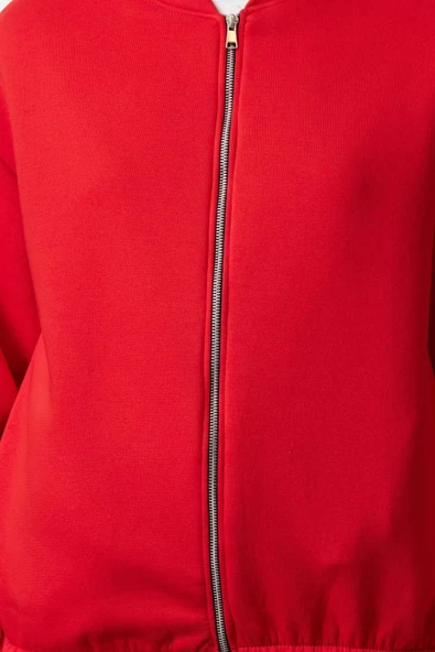Kadın Oversize Bisiklet Yaka Düşük Kol Uzun Fermuarlı Geniş Kalıp Kalın İçi Polarlı Örme Sweatshirt - 4