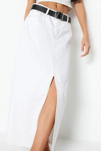Kadın Moda Stil Maxi Astarsız Denim Yırtmaçlı Maxi Denim Etek - 2