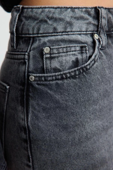 Kadın Moda Şık Kot Pantolon Dar Paça Regular Boy Denim Antrasit Yüksek Bel Mom Jeans - 4