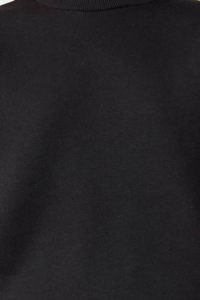 Kadın Moda Şık Relaxed Bisiklet Yaka Düşük Kol Regular Rahat Kalıp Stoper Detaylı Örme Sweatshirt - 4