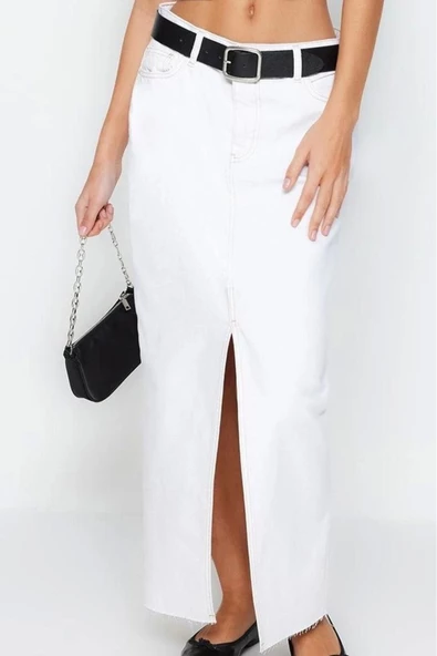 Kadın Moda Stil Maxi Astarsız Denim Yırtmaçlı Maxi Denim Etek - 3