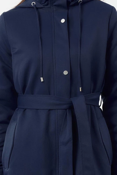 Kadın Moda Şık Oversize Kapüşonlu Yaka Uzun Düz Astarlı İçi Elyaflı Oversize Kalın Trençkot - 4