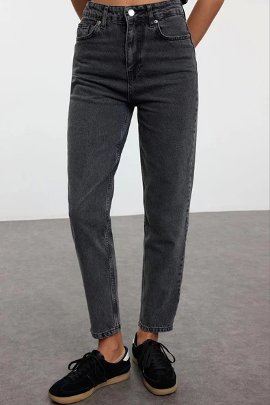 Kadın Moda Şık Kot Pantolon Geniş Paça Uzun Boy Denim Yüksek Bel Mom Jeans