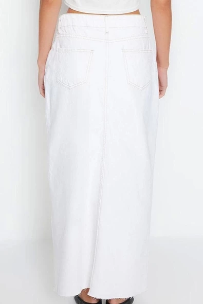 Kadın Moda Stil Maxi Astarsız Denim Yırtmaçlı Maxi Denim Etek - 5