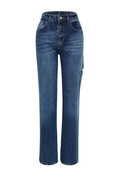 Kadın Moda Şık Kot Pantolon Geniş Paça Uzun Boy Denim Yırtıklı Yüksek Bel Jeans
