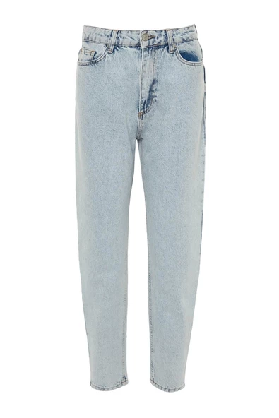 Kadın Moda Şık Kot Pantolon Geniş Paça Regular Boy Denim Yüksek Bel Mom Jeans