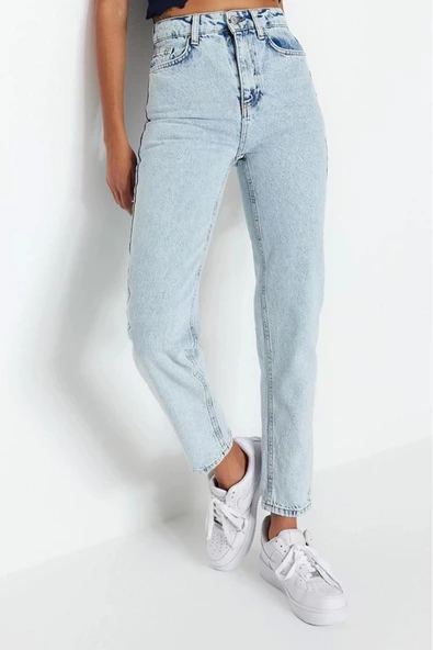 Kadın Moda Şık Kot Pantolon Geniş Paça Regular Boy Denim Yüksek Bel Mom Jeans - 2