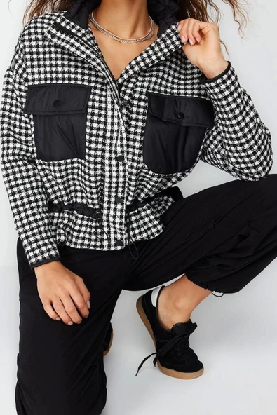 Kadın Moda Şık Bol Dik Yaka Standart Kazayağı Astarlı Oversize Kazayağı Tüvit İnce Mont - 2