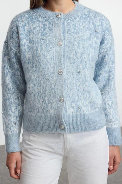 Kadın Moda Şık Regular Bisiklet Yaka Regular Yumuşak Dokulu Desenli Triko Hırka