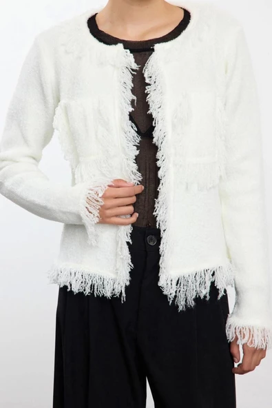 Kadın Moda Şık Regular Bisiklet Yaka Regular Yumuşak Dokulu Triko Hırka