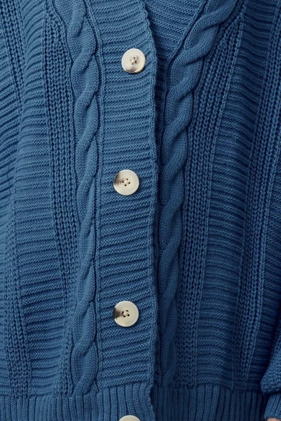 Kadın Moda Şık Regular V Yaka Oversize Geniş Kalıp Triko Hırka - 4