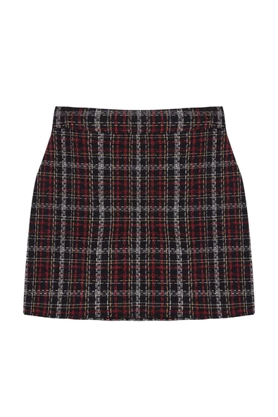 Kadın Moda Stil Mini Astarsız Dokuma Ekose Desenli Tüvit Kumaş Mini Dokuma Etek