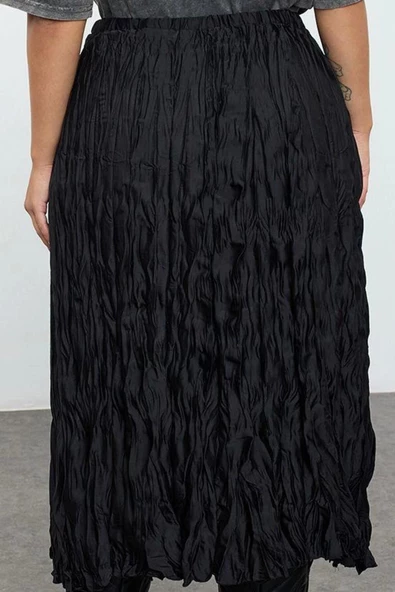 Kadın Moda Stil Midi Astarsız Dokuma Büyük Beden Dokuma Etek - 5