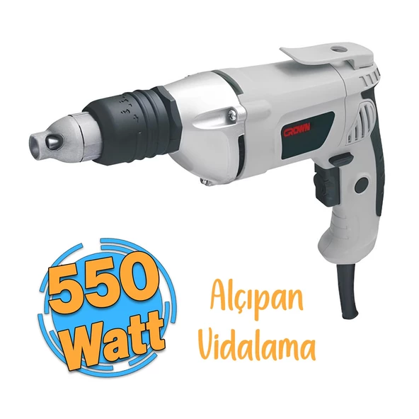 CROWN CT12016 Elektrikli Alçıpan Vidalama Makinası 550 W 6 mm 1/4" 4000 Rpm Bilyeli Rulman 2 Vites