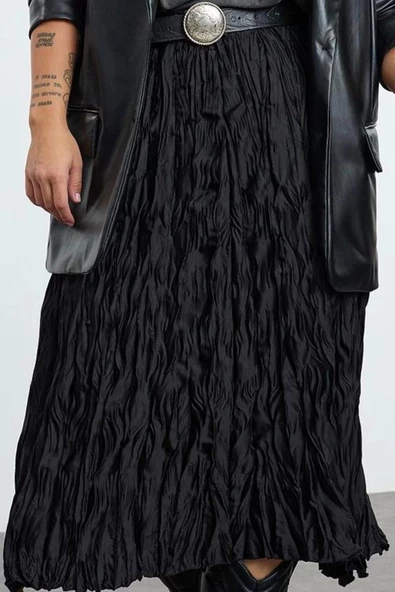 Kadın Moda Stil Midi Astarsız Dokuma Büyük Beden Dokuma Etek - 2