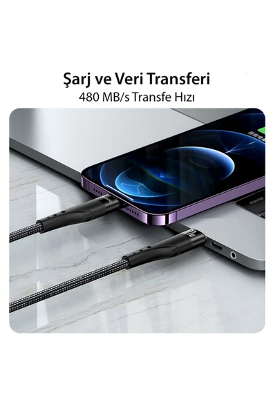 Galaxy Z Flip Z Fold 2 3 4 5 Şarj Kablosu 60W Type-C to Type-C 3 metre Az-Ca116 - 3