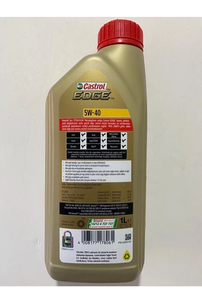 CASTROL Edge Sıvı Titanyum Teknolojisi 5W-40 Dexos2 (1L) Tam Sentetik – 2024