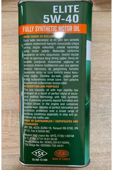 XENOL ELITE REN 5W-40 API SN;ACEA A3/B4-16 DEXOS1 TAM SENTETİK MOTOR YAĞI 3,2 LİTRE – 2023 - Resim 4