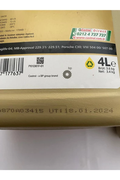 CASTROL Edge 5w-30 Ll Dpf 'li Tam Sentetik Motor Yağı (4L 1L) 5l – 2023 - Resim 3