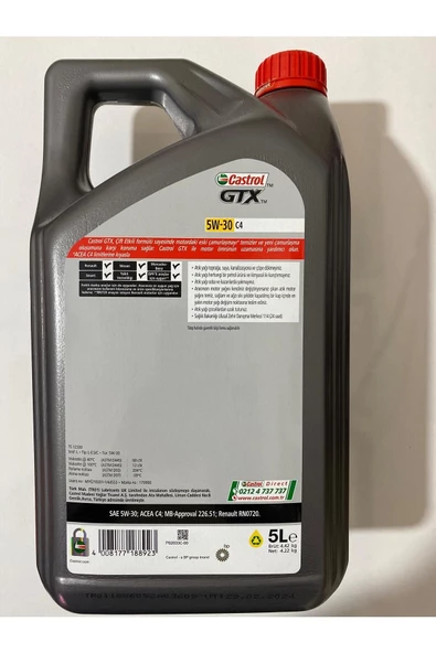 CASTROL GTX 5W-30 C4 (Renault Motor ve DPF 'li araçlar dahil) motor yağı 5 Litre – 2024 - 5
