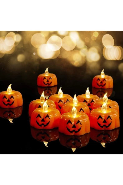 Vipfoni Cadılar Bayramı Mini Turuncu Balkabağı Tealight Mum 10 Adet