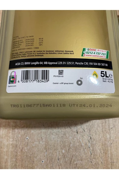 CASTROL Edge 5W-30 LL Tam Sentetik Motor Yağı ( 5L + 1L ) 6L - 2024 ) - Resim 3