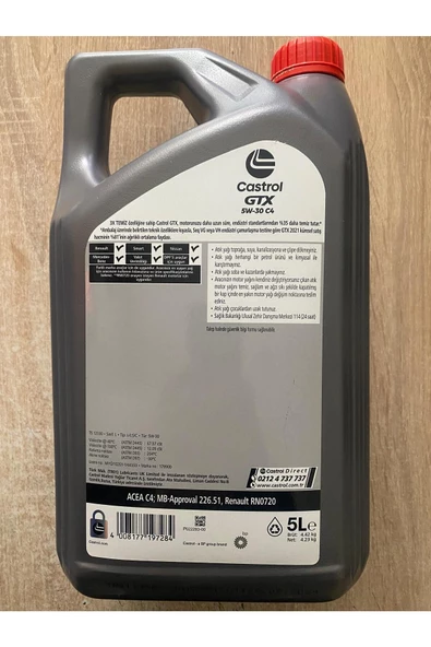 CASTROL GTX 5W-30 C4 (Renault Motor ve DPF 'li araçlar dahil) motor yağı 5 Litre – 2024 - 3