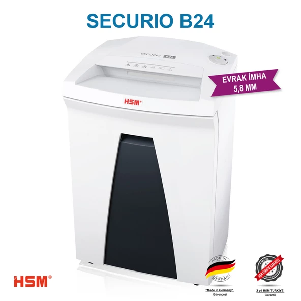 HSM SECURIO B24 Evrak İmha Makinesi / Kağıt Kırpma Makinesi - Düz/Şerit kesim 5,8mm- 35lt - 2