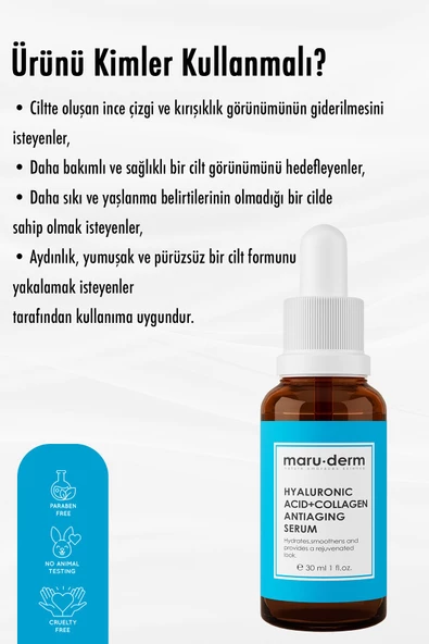 Maru.Derm Hyalüronik Asit & Kolajen Cilt Bakım Serumu 30 ml