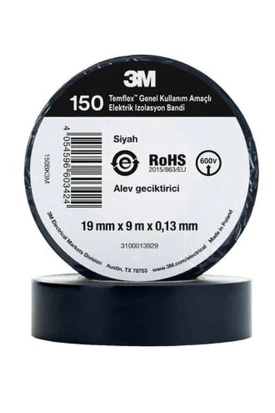 3M Temflex 1300e Siyah Pvc Izole Bant 0.13x19x0.1m Izole Elektrik Bandı 1 Adet