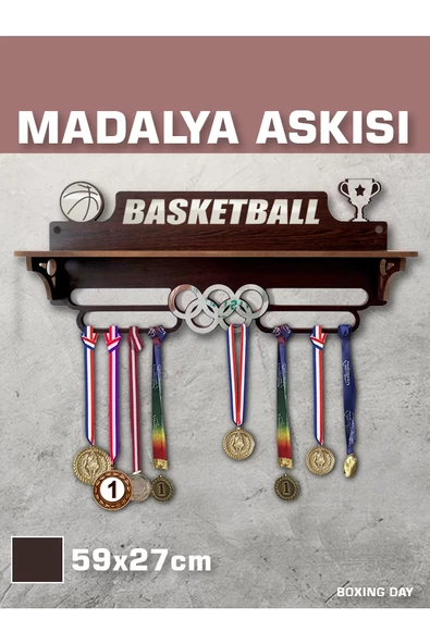 Basketbol Madalya Askısı, Basketball Sporcu Ödül Duvar Askılı Madalyalık Kahverengi Madalya Tutucu