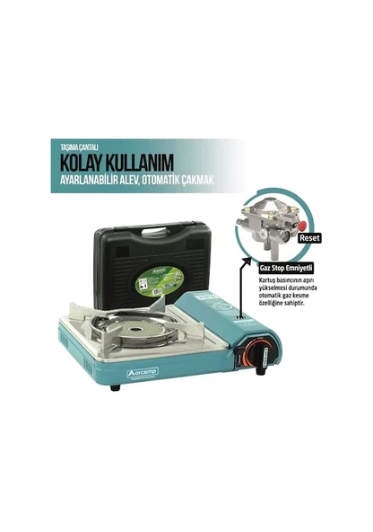 Orcamp Seramik Tekli Portatif Kamp Ocak Gaz Stop Emniyetli Mavi - 3