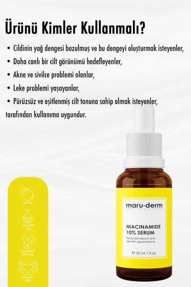 Maru.Derm Niacinamide %10 + Hyalüronik Asit + Panthenol Cilt Bakım Serumu 30 Ml - 2
