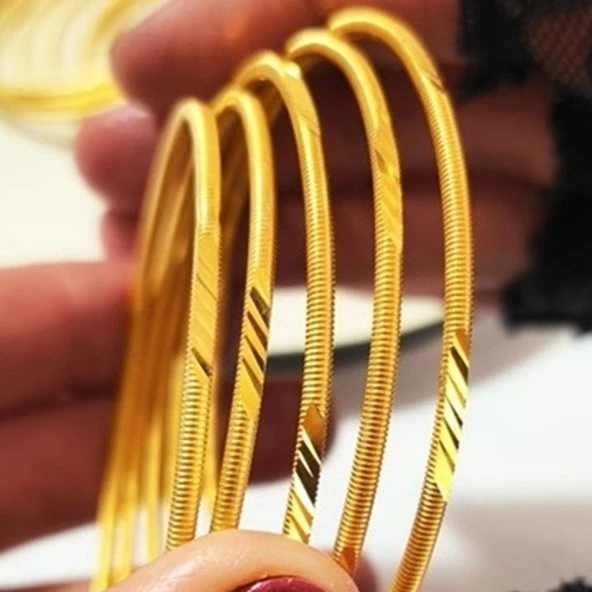 925 Ayar Gümüş Ajda Desenli Gold Bilezik SL9802 - 2