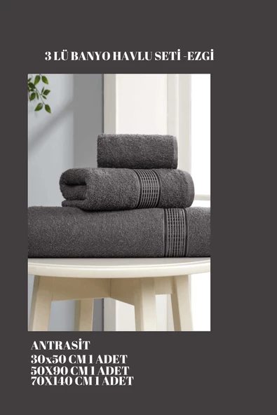 3 Parça Ekonomik Banyo Havlu Seti Pamuklu Ezgi - 7