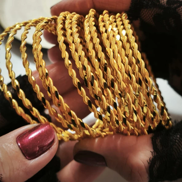 925 Ayar Gümüş İkili Adana Burma Gold Bilezik SL9803 - Resim 4